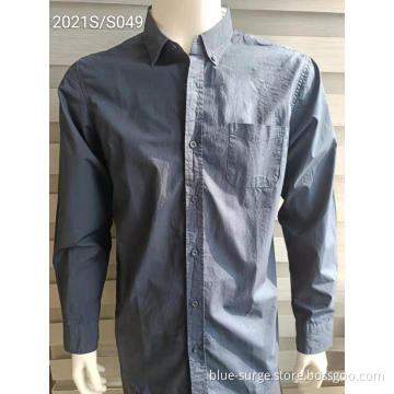 Solid Color Dark Blue One-pocket Men's Shirts